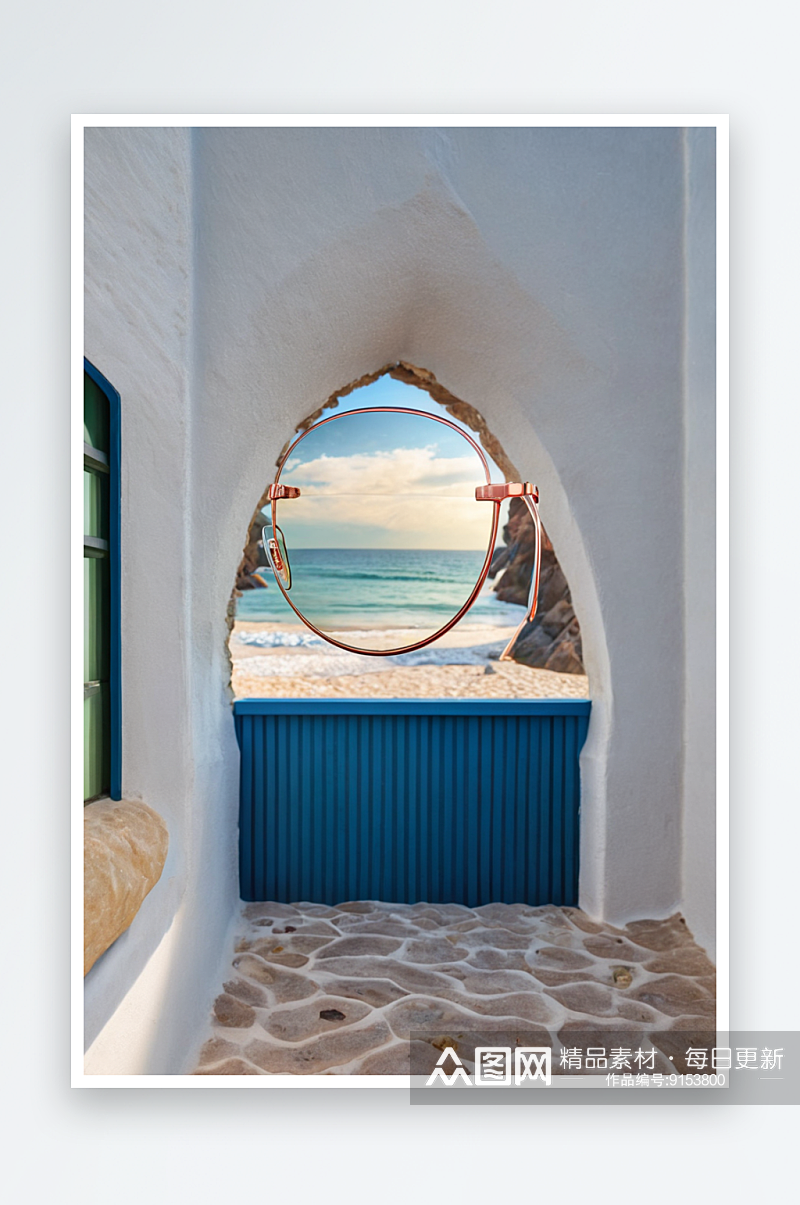 玫瑰色太阳镜与海滩背景裁剪视图图片素材