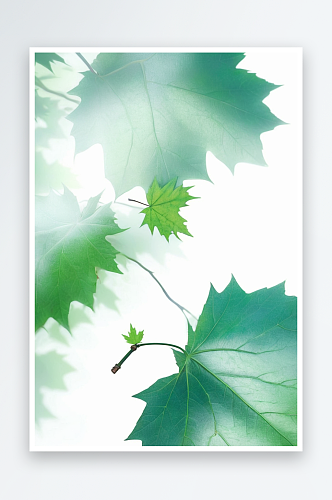 绿色枫叶自然中式插画图片