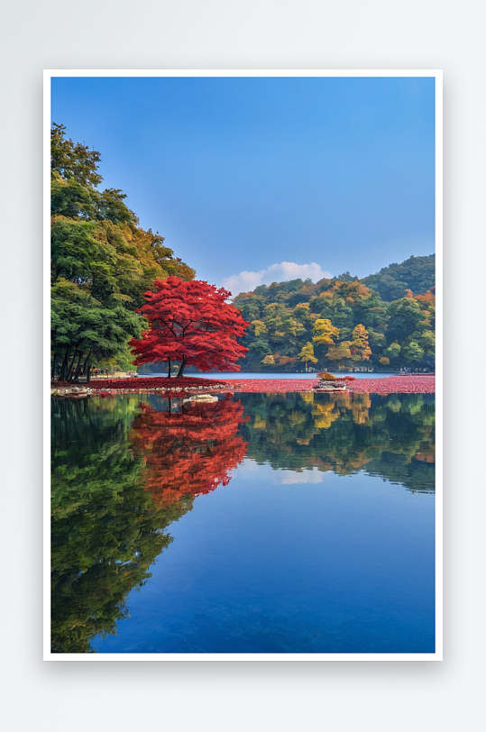 麓湖公园树林红叶秋色风景图片