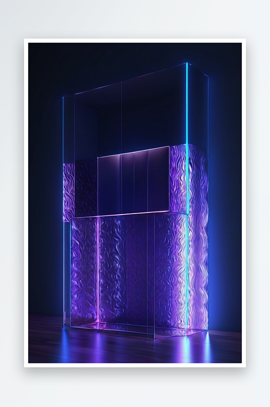 合成波风格抽象框架霓虹蓝色盒子夜室表面上