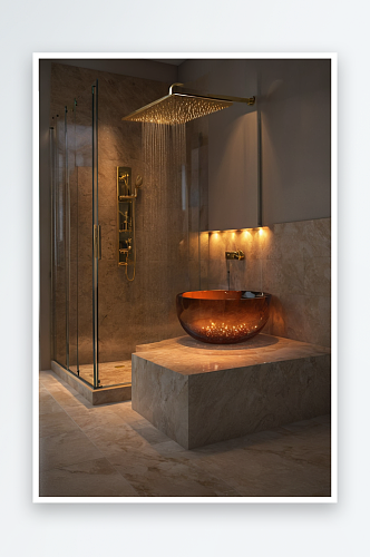 豪华玻璃石浴室淋浴图片
