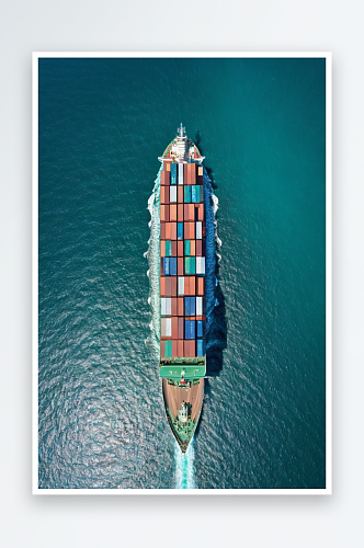 俯视图一艘集装箱货船绿松石海上航行图片