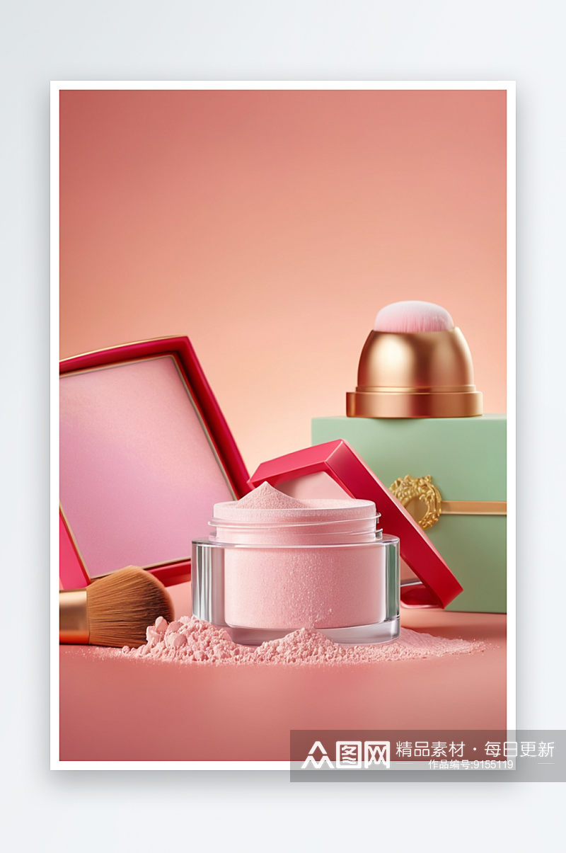 粉红色背景上一排化妆品粉沫度最时尚自我护素材