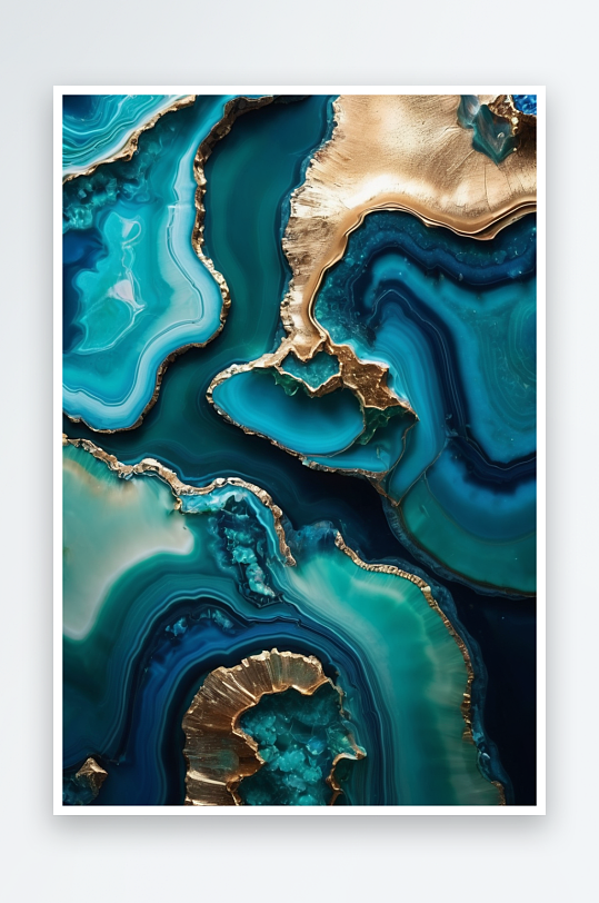 翡翠宝蓝色玛瑙石鎏金液体流动抽象背景图片
