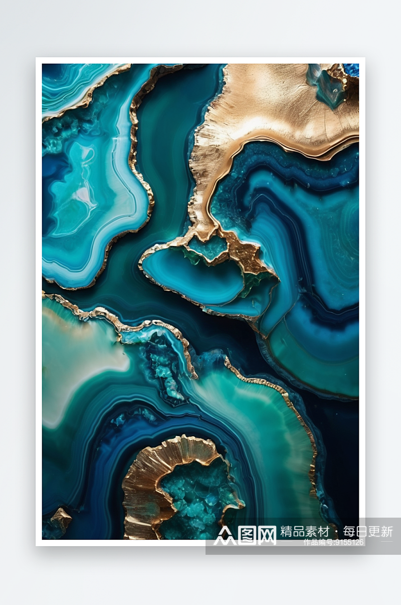 翡翠宝蓝色玛瑙石鎏金液体流动抽象背景图片素材