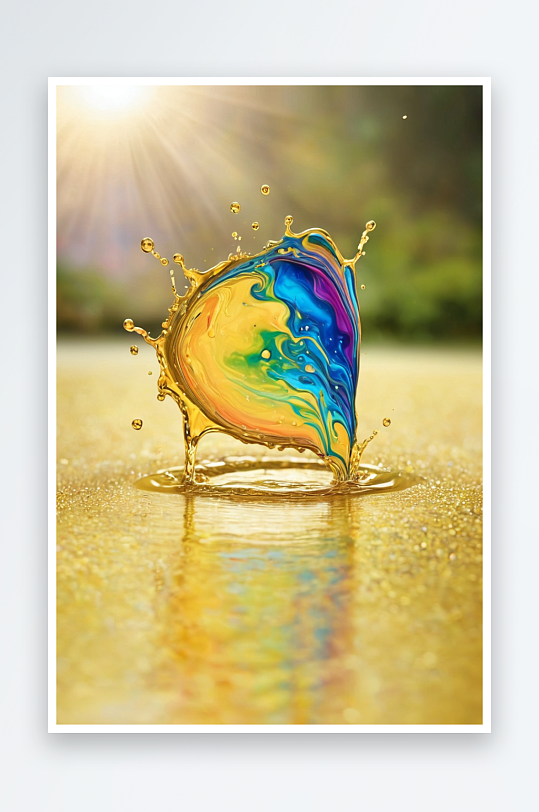 抽象金色彩虹波液体绘画照片