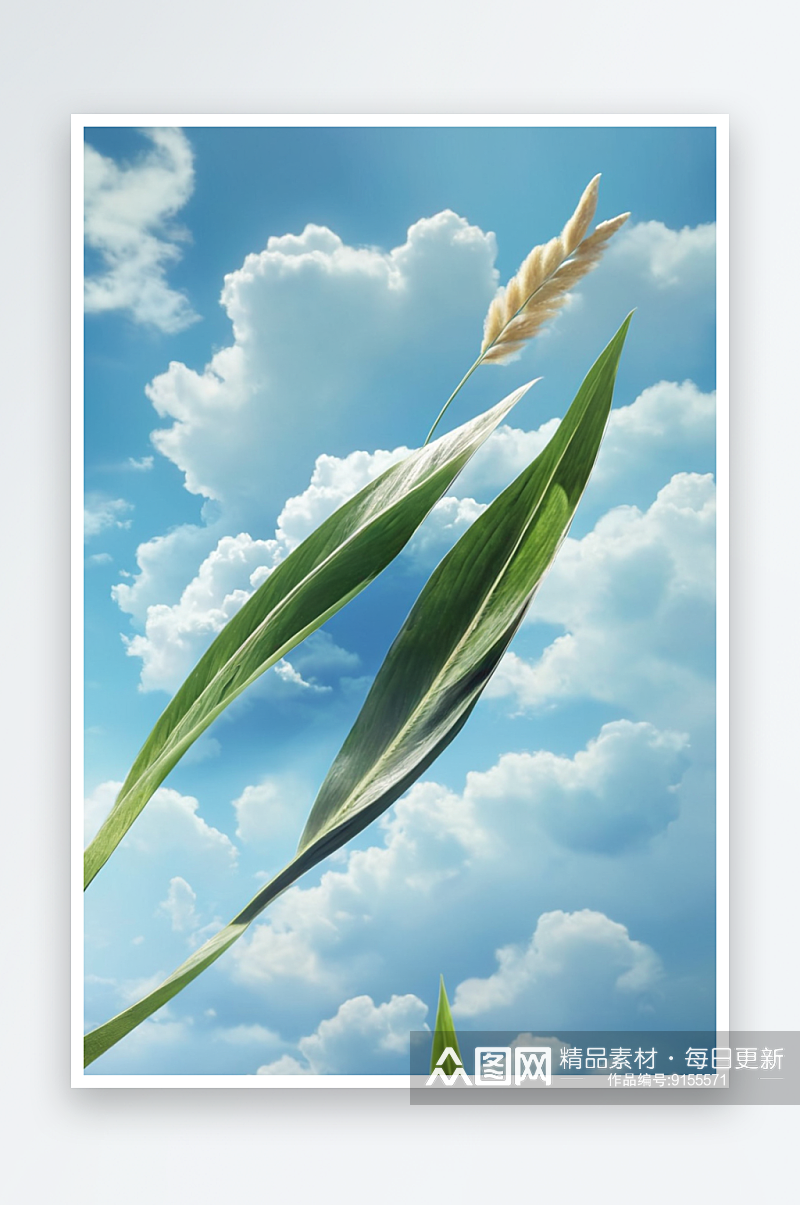 插画天空夏日植物蓝天白云图片素材