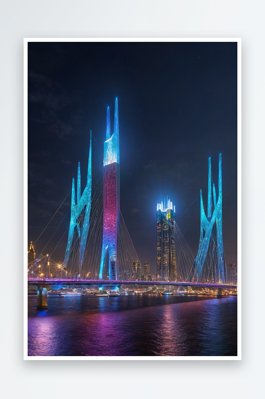 5G网络信号科技快速发展塔猎德桥夜景城建