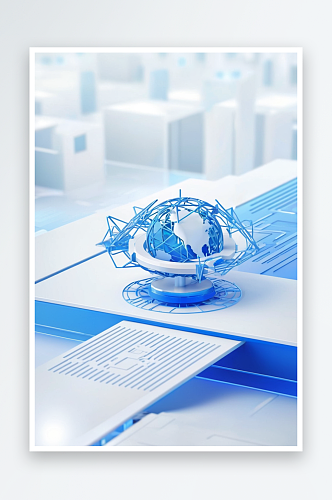 3D渲染蓝色科技风格网络安全概念插图图片