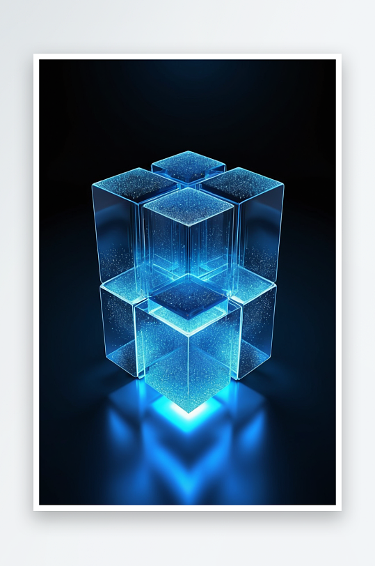 3D蓝色立方体发光创意抽象背景图片