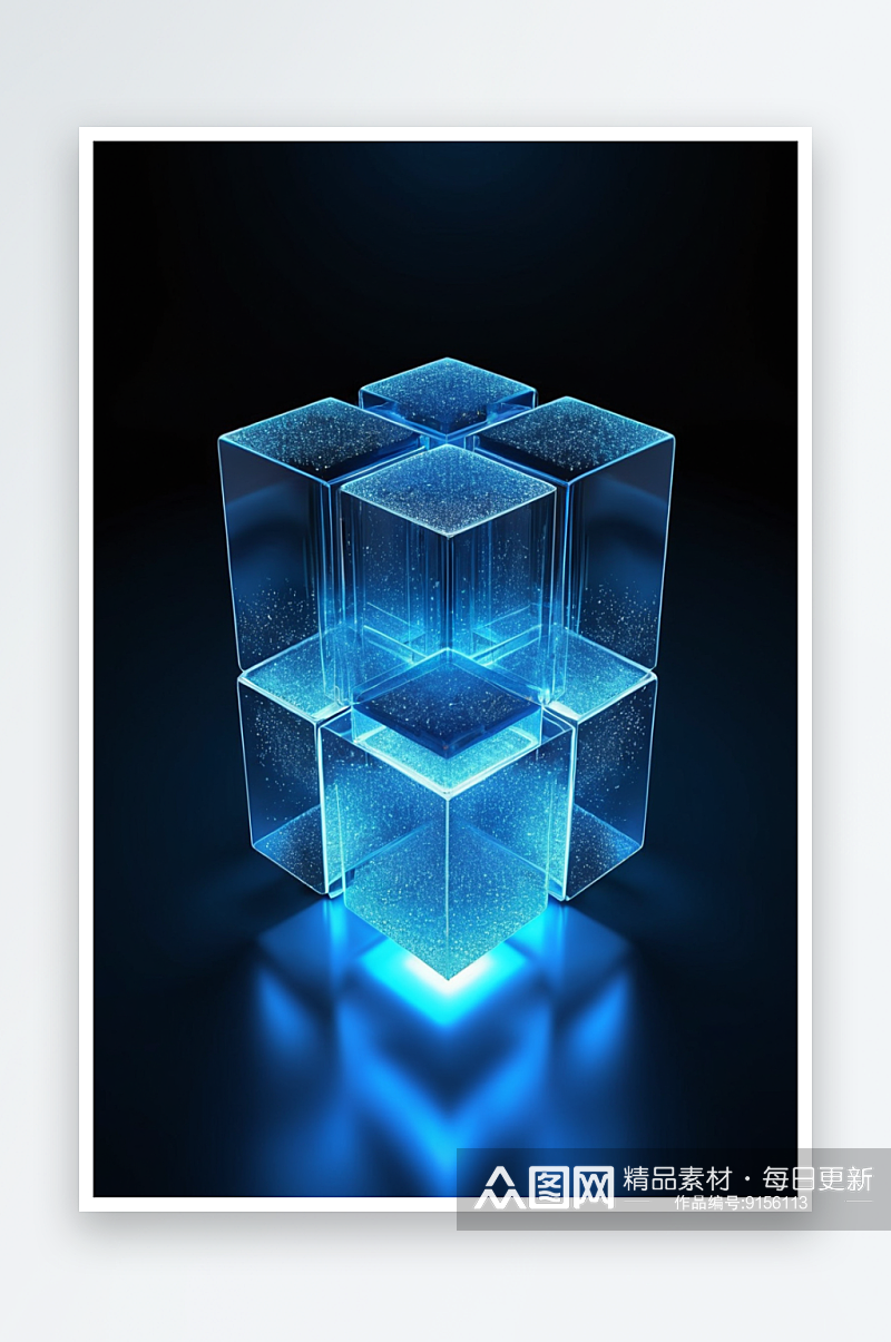 3D蓝色立方体发光创意抽象背景图片素材