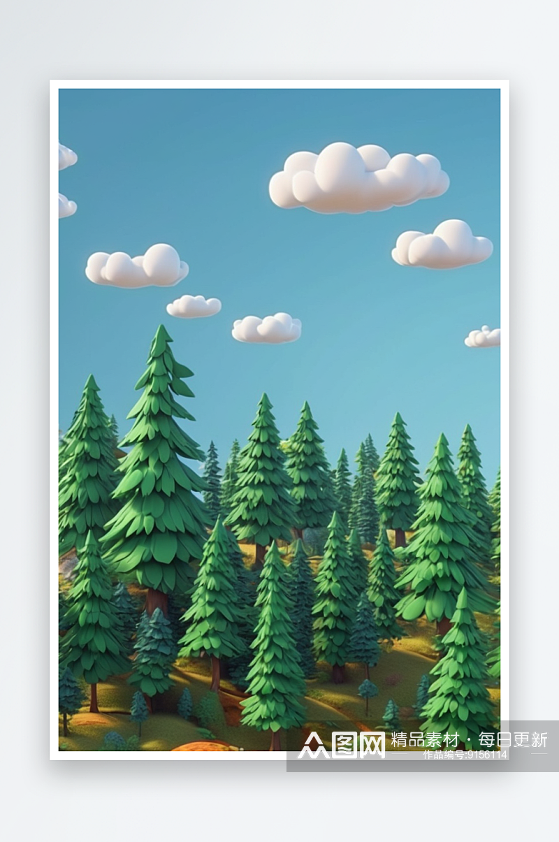 3D卡通低边形风格小森林插图图片素材