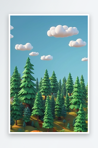 3D卡通低边形风格小森林插图图片
