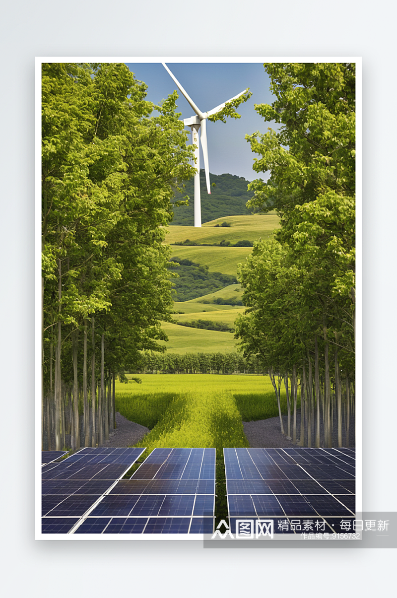 长长一排工业太阳能电池板背景是一个大型风素材