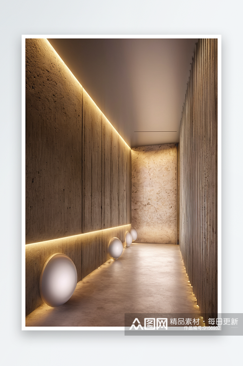 由混凝土墙霓虹灯光束组成未来主义走廊内部素材