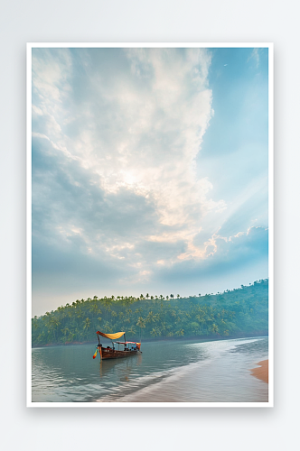 印度果阿清澈天空映衬下湖景图片
