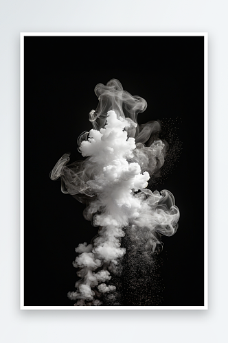 一团白色烟雾粒子黑色背景上爆炸图片