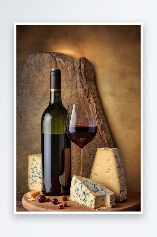 一瓶一杯奶酪葡萄酒图片