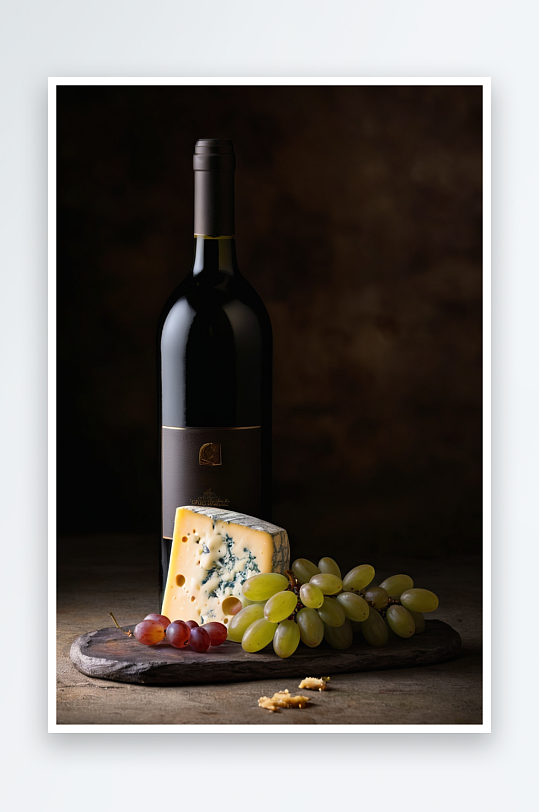 一瓶葡萄酒加奶酪葡萄图片