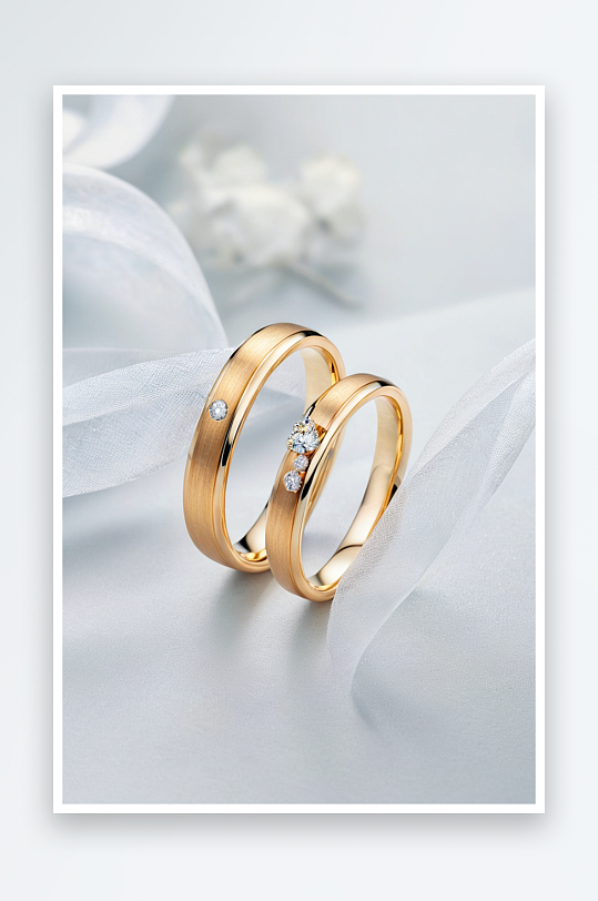 一对以钻石装饰现代质感结婚戒指图片