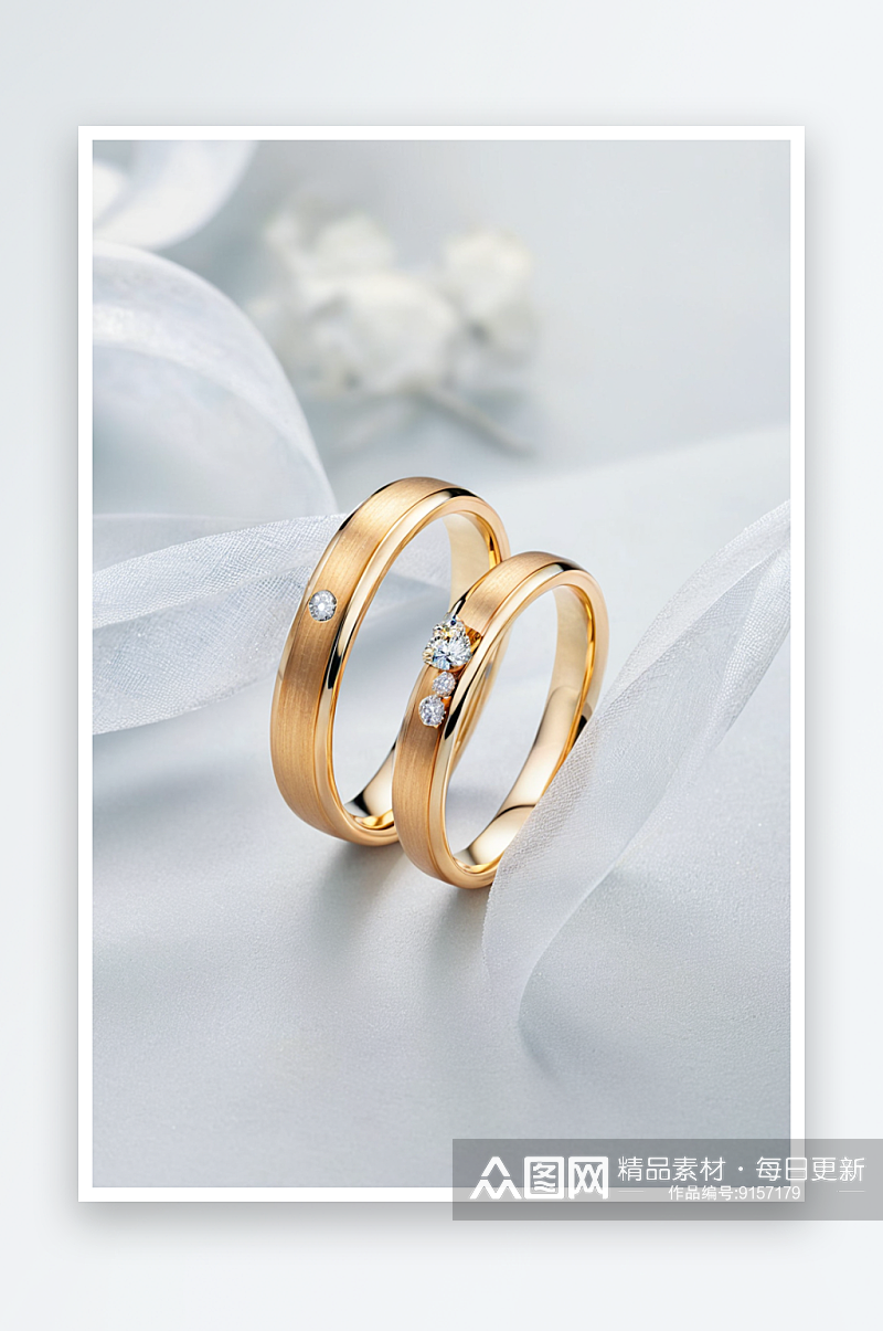 一对以钻石装饰现代质感结婚戒指图片素材