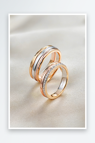 一对时髦三枚金结婚戒指银玫瑰金黄金线戒指