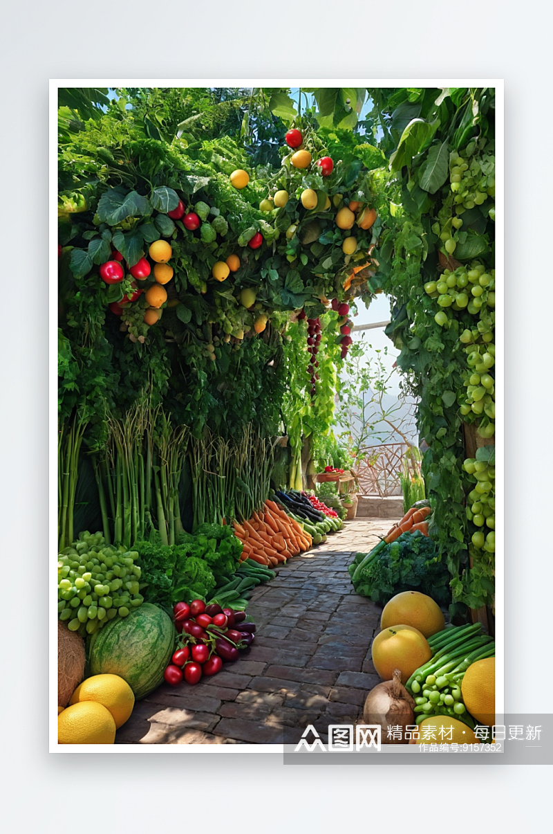 新鲜瓜果蔬菜创意组合图片素材