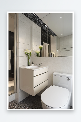 现代浴室黑色马赛克瓷砖条纹毛巾挂厕所屏幕