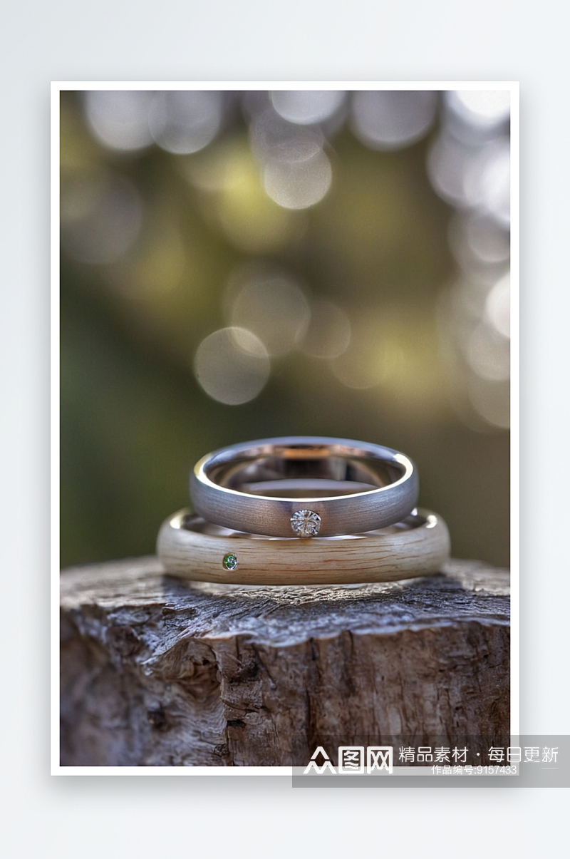 现代纹理婚戒装饰与钻石木材背景图片素材