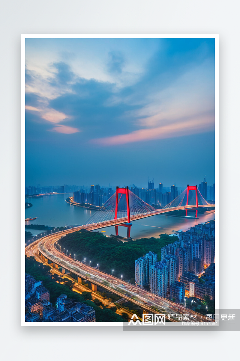 武汉鹦鹉洲长江大桥夜景图片素材