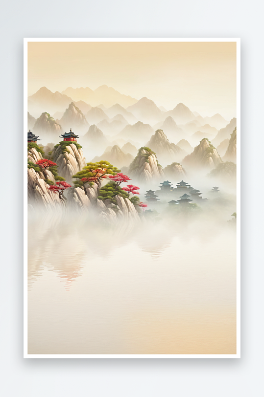 新中式竖版山水画图片