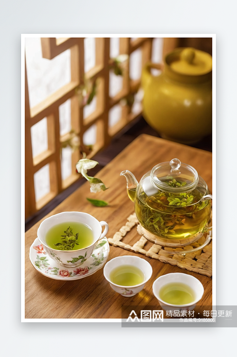 杯子里绿茶清新元素图片素材