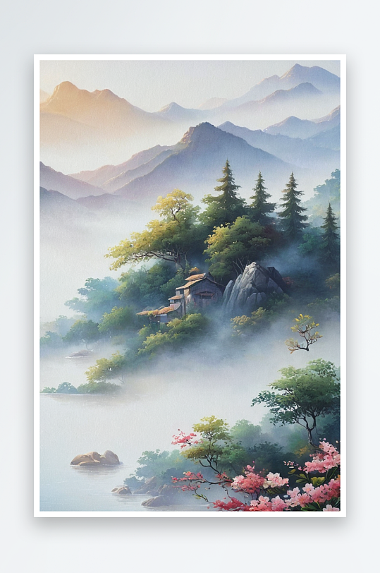 手绘山水背景插画