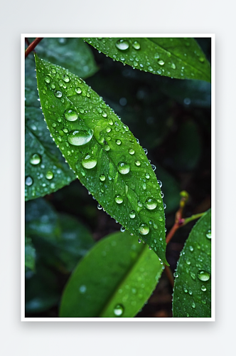 雨后清晨绿叶上露珠图片