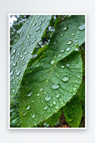 雨点落清晨树叶上图片