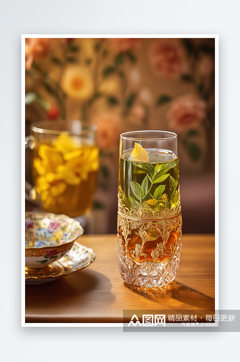 一杯清茶明前龙井泡茶玻璃杯图片素材