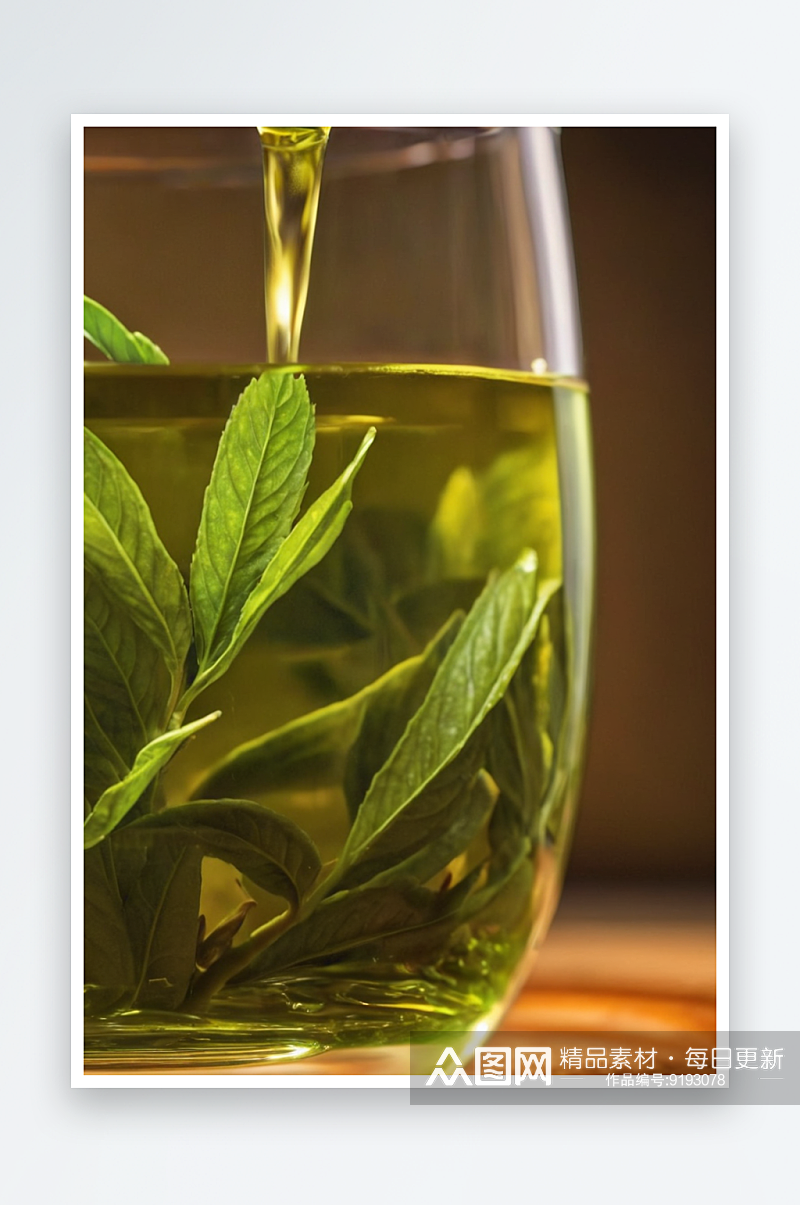 一杯绿茶大特写清新茶文化图片素材