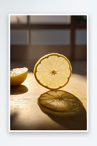 阳光照射下柠檬切片图片