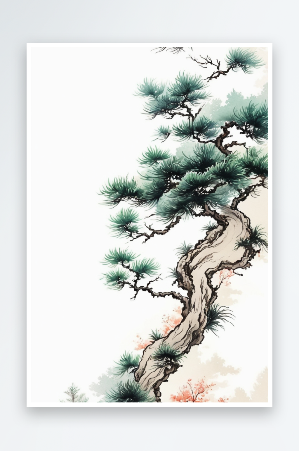 松树风手绘传统文化水墨插画植物风景图片素材下载-众图网