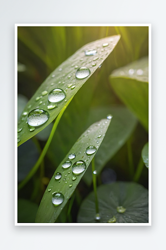 水生植物叶子有水滴图片