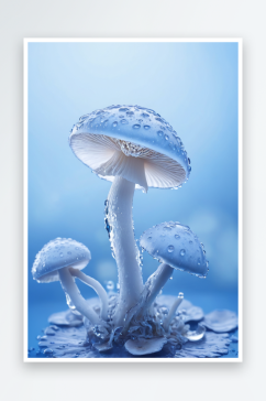 水滴碰撞水蘑菇一个蓝色背景图片