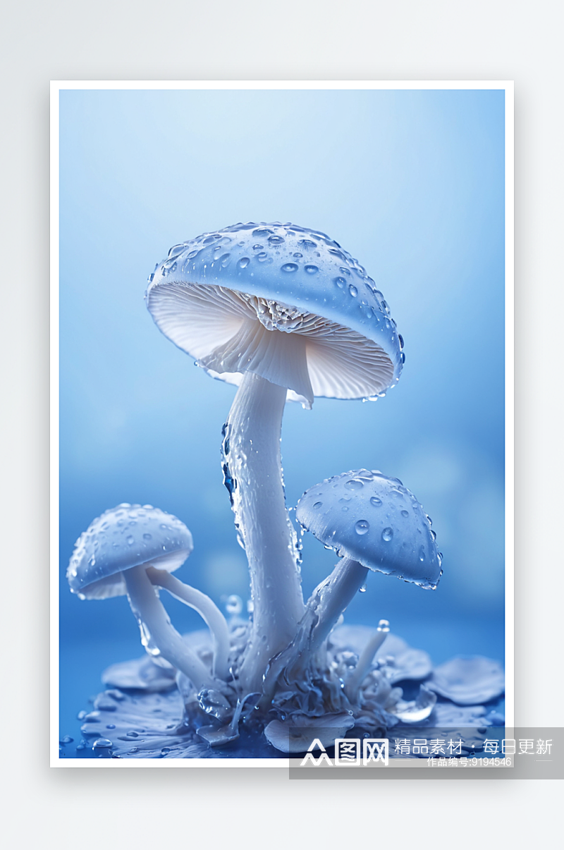 水滴碰撞水蘑菇一个蓝色背景图片素材