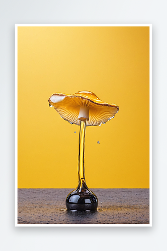 水滴碰撞水蘑菇一个黄色背景图片