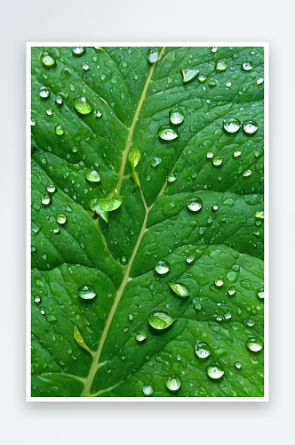 树叶上雨滴特写图片