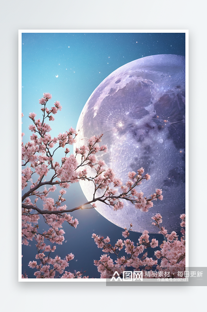 山水桃花明月图片素材