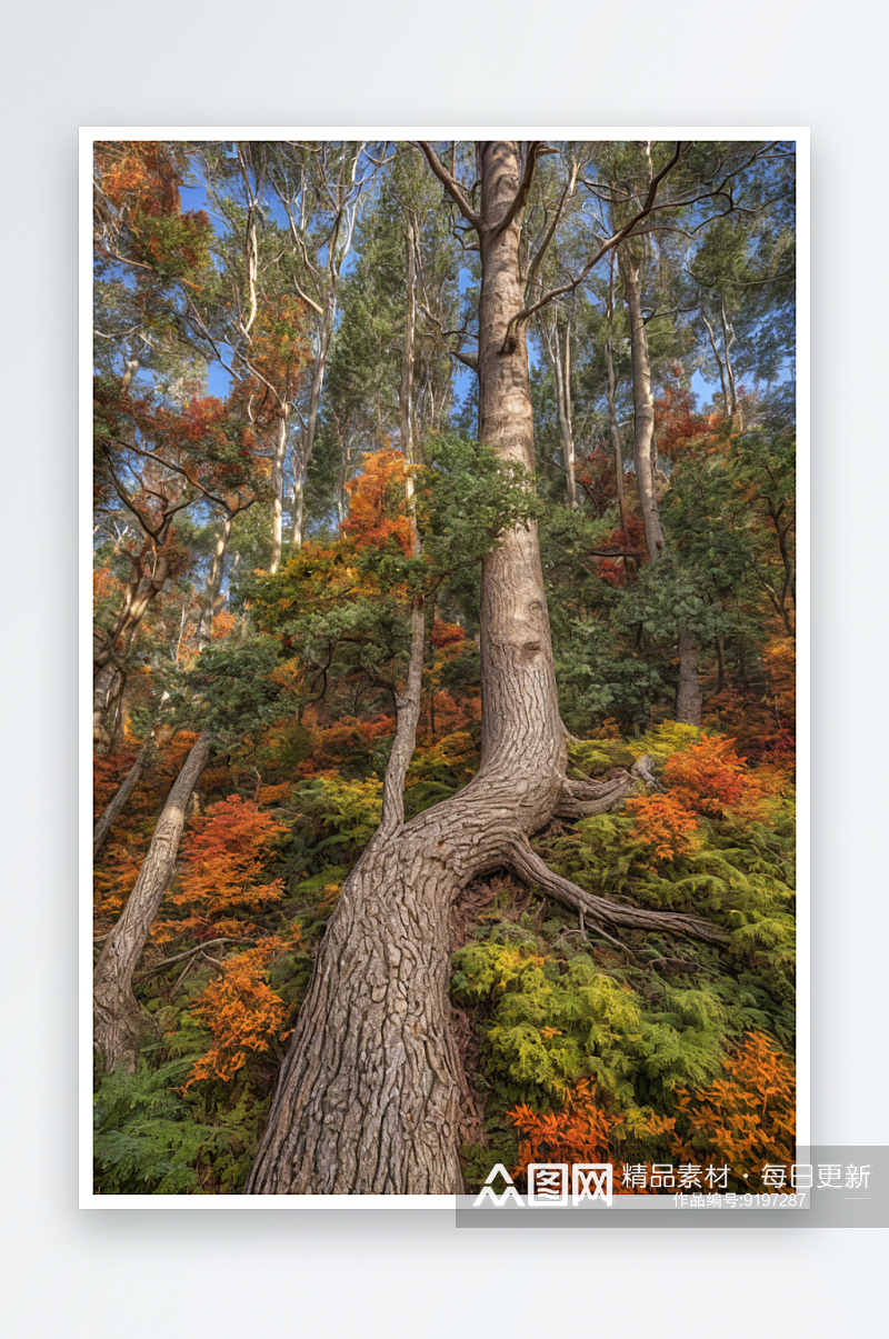 秋天生长森林里树木图片素材