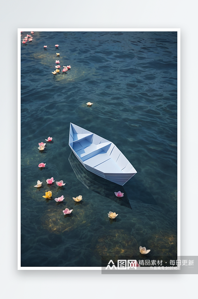 漂浮水上折纸船图片素材