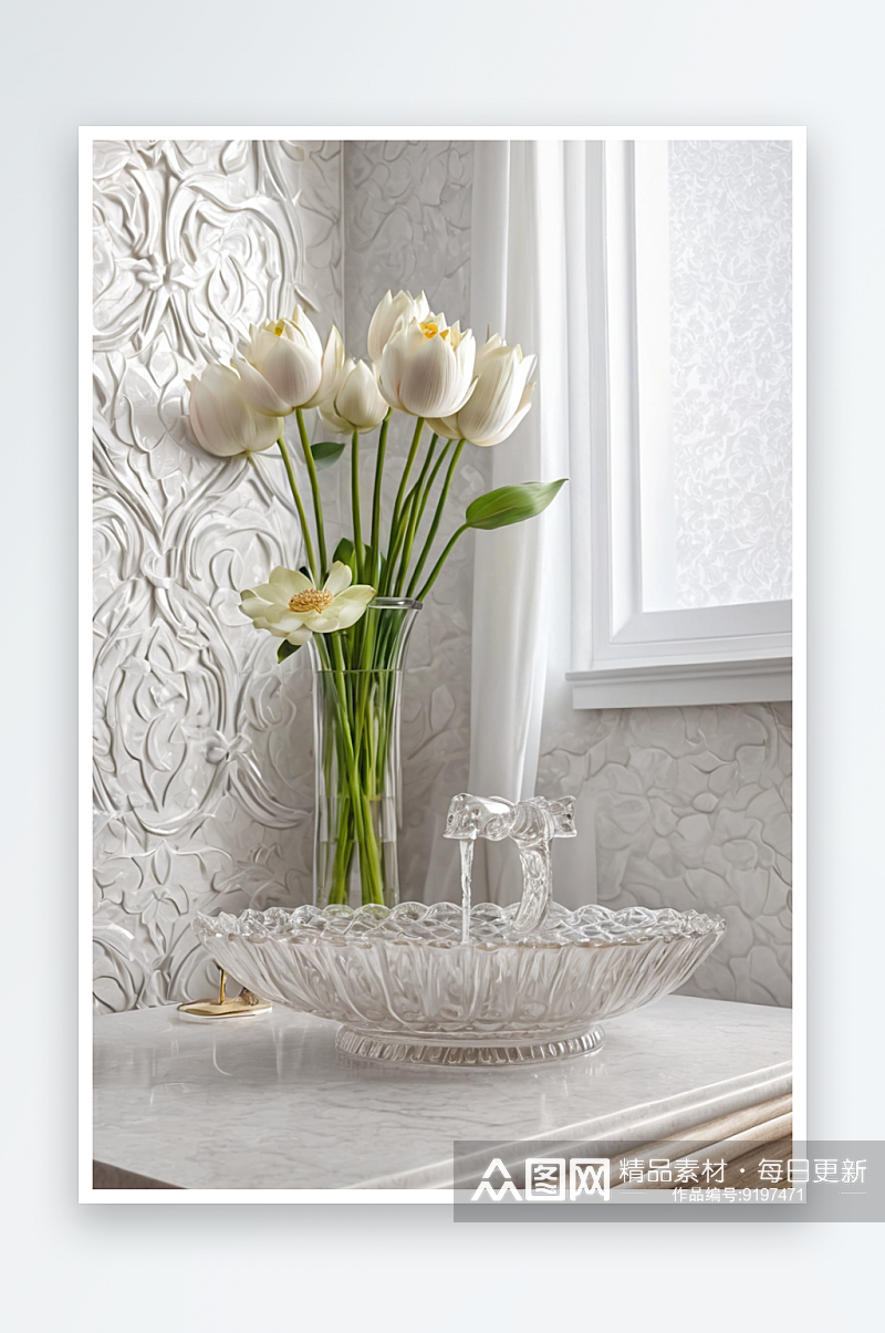 盆子边白色马蹄莲花瓶图片素材