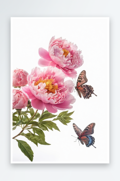 牡丹花与蝴蝶图片