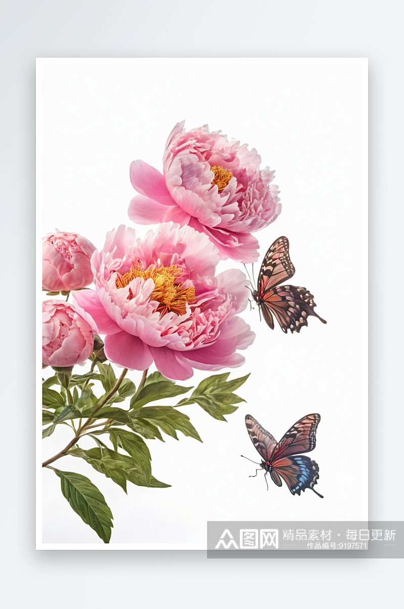 牡丹花与蝴蝶图片素材